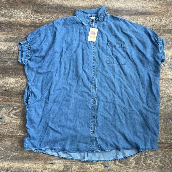 Entro Women's 100% Tencel "Denim" Mini Dress Blue Size Small Oversized Pockets - Picture 5 of 12